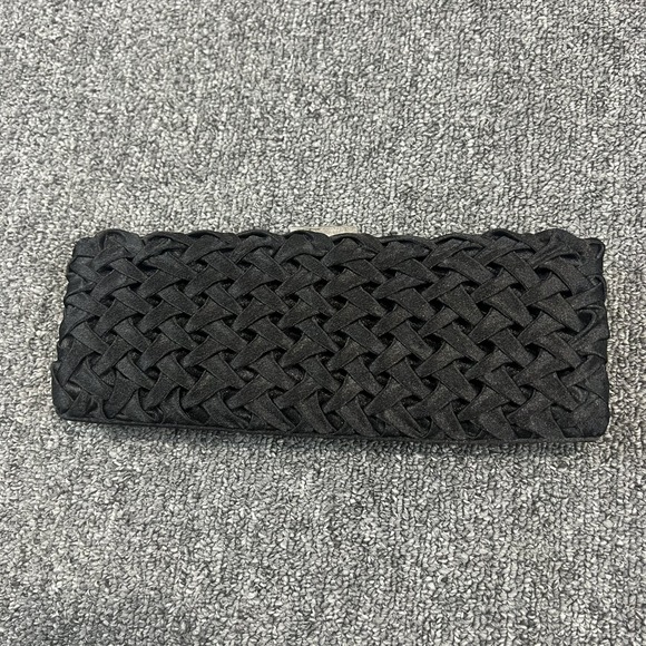 Woven Satin Evening Clutch Bag Black Rhinestone Formal Wedding Shoulder Bag OS — photo 2